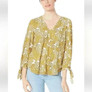 Michael Kors Paisley Seersucker Tie Sleeve Top 3/4 Sleeve Blouse Medium boho